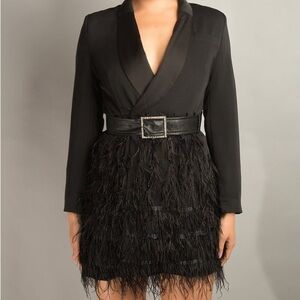 ZCRAVE Fifth Avenue Feathers Black Tuxedo Blazer Mini Dress NWT